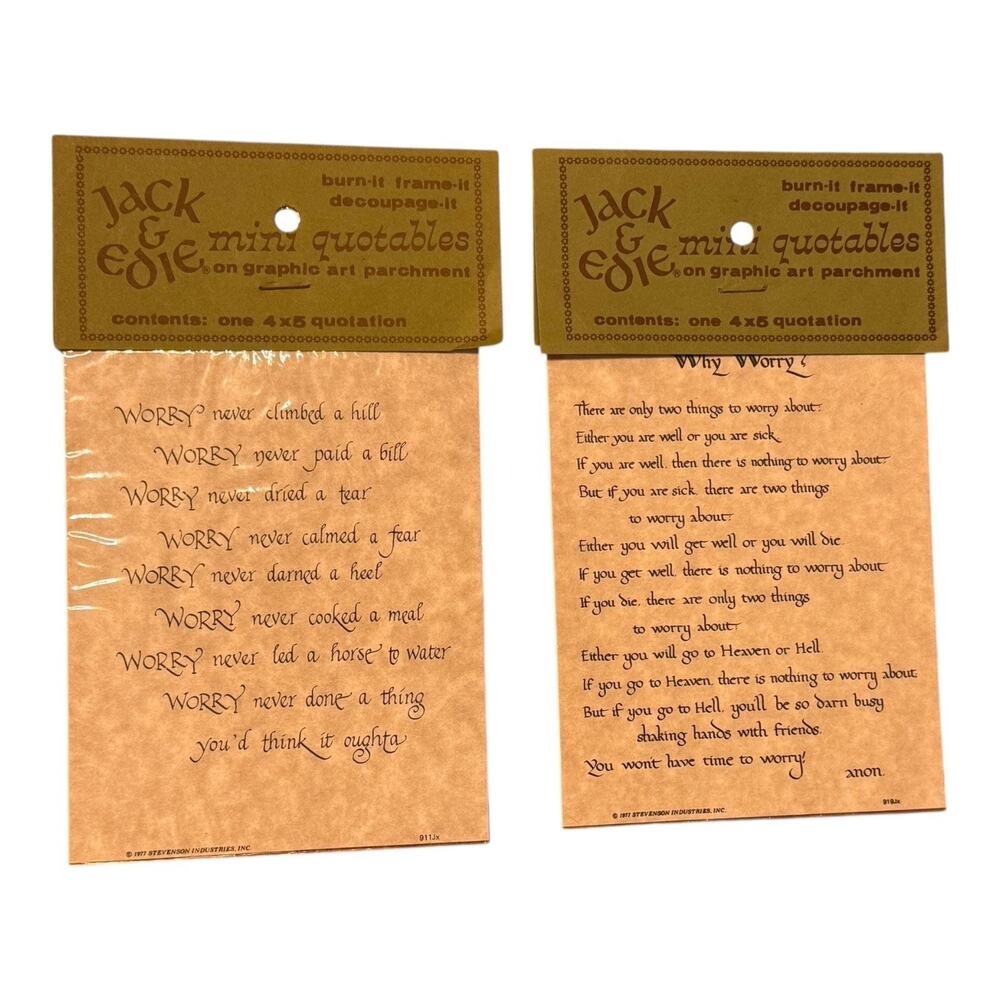 VTG LOT OF 2 1977 “JACK & EDIE MINI QUOTABLES ON GRAPHIC ART PARCHMENT” VINTAGE